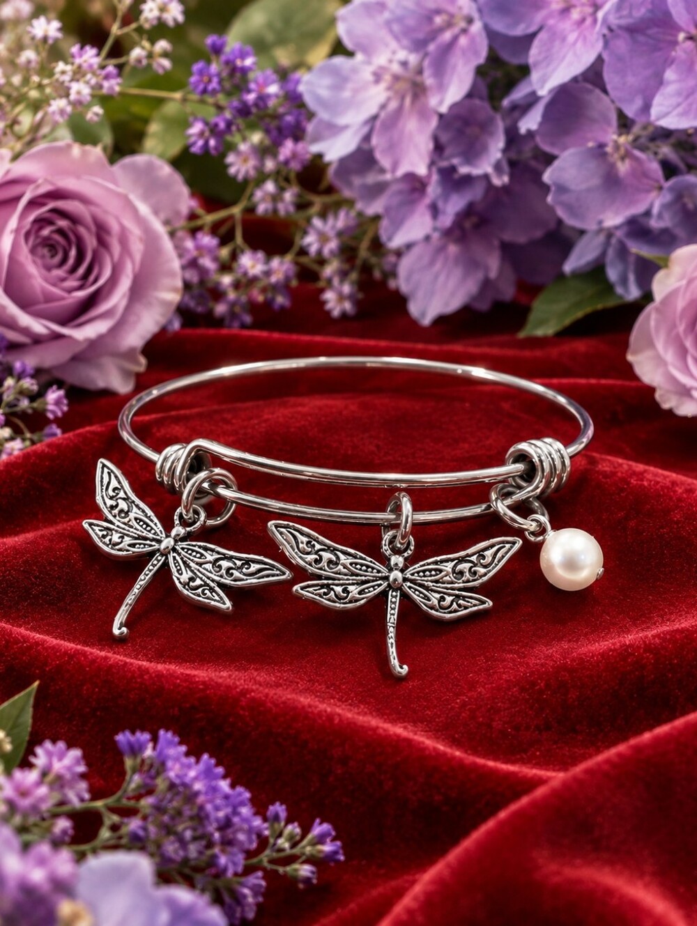 Handcrafted Dragonfly Pearl Bracelet